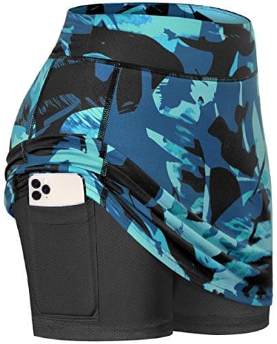 BLEVONH Womens Summer Tennis Skirts with Shorts Underneath, Pickleball, Athletic, Workout and Golf Skorts with Pockets Blue-Black Flower X-Small