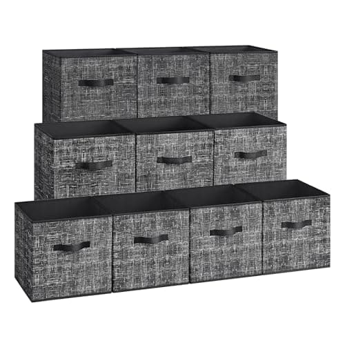 SONGMICS Storage Cubes, 13 x 13 x 13 Inches Non-Woven Fabric Bins with Double Handles, Set of 10, Closet Organizers for Shelves, Foldable, for Clothes, Classic Black UROB133B01