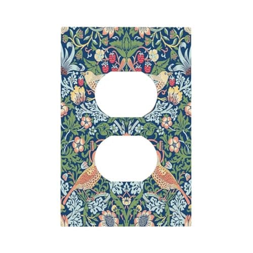 Rougui Decorative Outlet Covers Rustic Morris Strawberry Thief Light Green Plant Bird 1 Gang Wall Plate Receptacle Duplex Light Switch Cover Plate Single Dual Plug Covers Electrical Switchplate