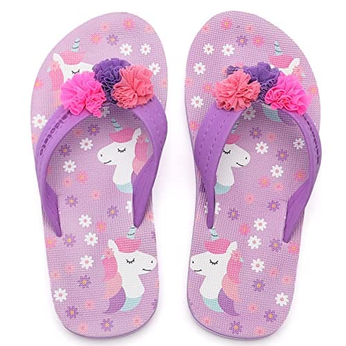 Saidoteto Boys Girls Flip Flops Child Summer Slip-on Thong Sandals Beach Pool Water Shoes(Little/Big Kid) pink/flower 4-5 210319