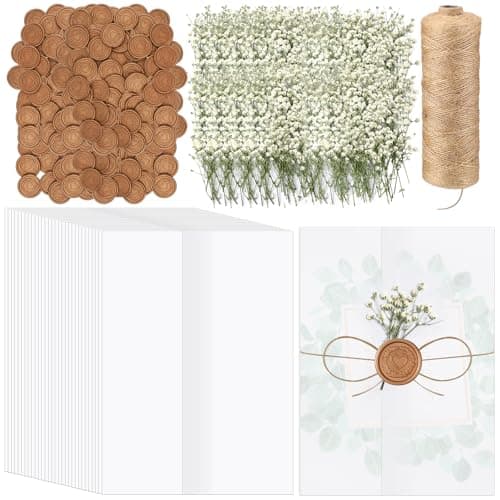 Qilery 50 Sets Wedding Invitation Kit, 5x7 Vellum Dried Flower Wax Seal