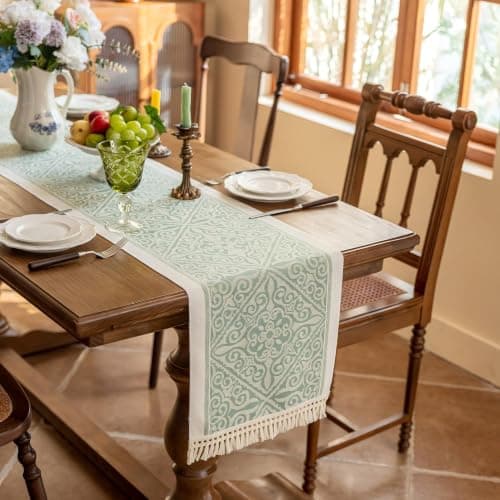 UWWGKK 14x72 Damask Table Runner Waterproof French Vintage Dresser Scarf