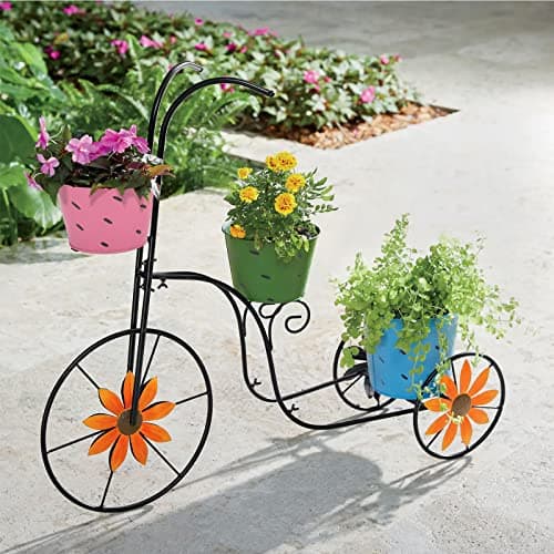 BAYN Metal Bicycle Planters, 3 Tier Tricycle Flower Pots Stand