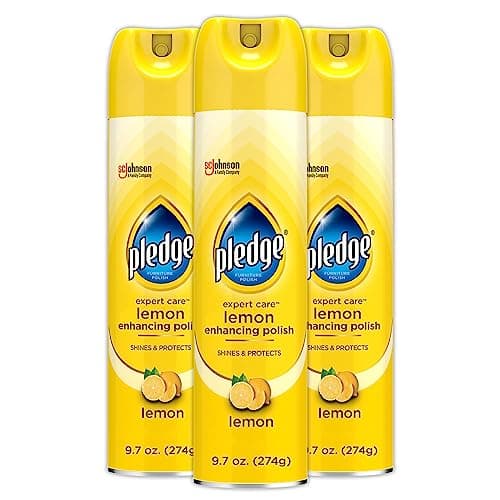 Pledge Enhancing Polish Spray, Wood Furniture & Stainless Steel Polish, Remove Dust and Fingerprints, Fast Shine and Protect, Prevent Scratches & Knicks - Lemon Scent, 9.7oz, Pack of 3