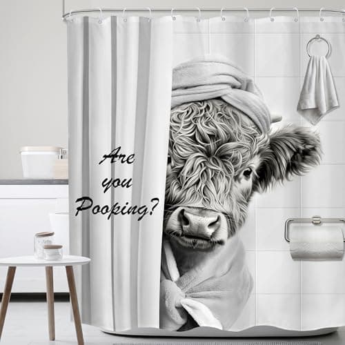 Mitpok Highland Cow Rustic Cattle Farm Anime Bathroom Shower Curtain Set