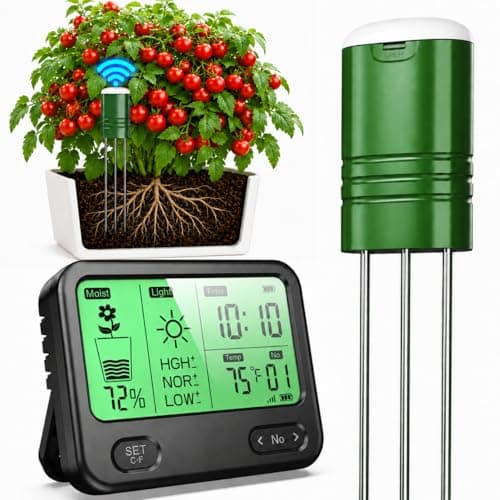 Soil Moisture Meter for Plants,4-in-1 Wireless Soil Tester,Soil Thermometer/Moisture/Sunlight Time,Large Screen,Indoor/Outdoor Plant Water Meter,Garden Soil Test Kit for Lawn,Farm,Houseplants