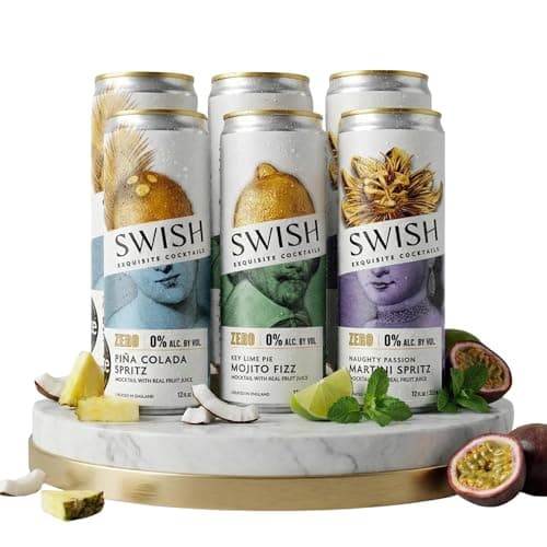 SWISH Zero Tropical Variety Pack – Alcohol-Free Sparkling Cocktail Sampler, 6 x 12 fl oz, Piña Colada, Mojito & Passion Fruit Mocktails, Zero Proof Drinks, Vegan, Premium Non-Alcoholic Cocktail Mix