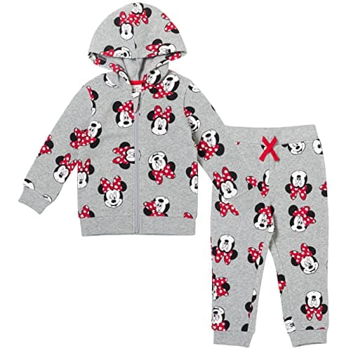 Disney Minnie Mouse Little Girls Fleece Zip Up Hoodie Jogger Set Gray 4