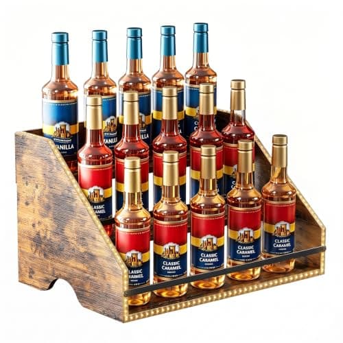 Nuovoware LED Coffee Syrup Rack, 3-Tier, 15 Bottles, Brown