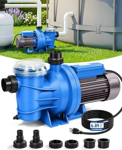 BluSwim 1.5 HP Self-Priming Pool Pump, Max 6060GPH High Flow & 52FT Head Lift Energy Efficient In/Above Ground Pool Pump, w/ 1.25"/ 1.5" / 2" Hose Adapter, Boost Water Circulation & Filtration