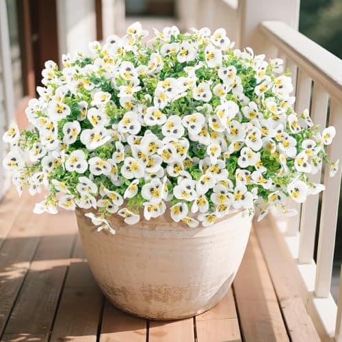 U'Artlines 16 Bundles Artificial Pansies Flowers for Outdoors UV Resistant