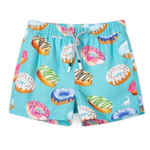 SURF CUZ Boys Swim Trunks Swimsuit for Toddler Boy Bathing Suits Quick Dry Kids Board Shorts UPF 50+ Mesh Swim Shorts Green Doughnut 7 Years