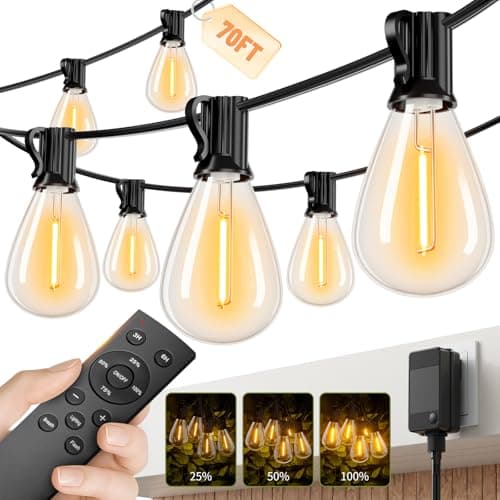 Sikitul 70FT LED Outdoor String Lights with Remote, One Continuous Strand Patio Lights with 24+1 Shatterproof S11 Bulbs, Dimmable 2200K Warm White, Timer & 3 Modes, Low Voltage for Backyard Garden