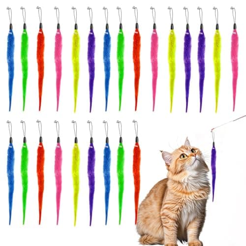 Yolev 24 Pcs Cat Worm Toy Replacement Worm Cat Toy with Bell Cat Wand Attachment Toys Interactive for Indoor Cats Accessories (6 Color)
