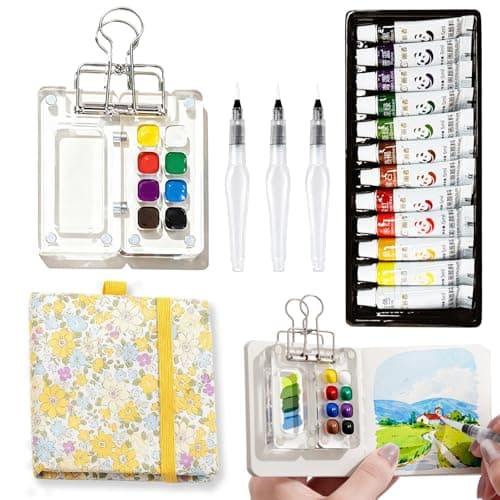 MUZMDNI Mini Watercolor Set, Travel Palette for Sketching, Acrylic Palette