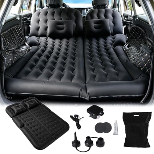 MYDAYS SUV Air Mattress ,Travel Camping Bed with 2 Pillows & Electric Pump, Mobile inflatable mattress designed specifically for SUV trunks and rear seat (Black PVC)