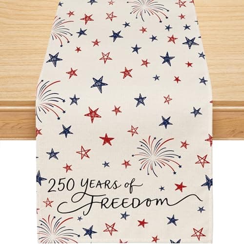 4th of July Table Runner, 250 Anniversary America Table Runner USA Memorial Day Patriotic Decorations Freedom Blue Red Stars 250th Anniversary Merchandise Home Party Decor Table Decorations 13x36 Inch