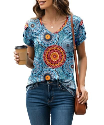 KUOTAI Womens Tops Dressy Casual Summer Petal Short Sleeve V Neck T Shirts