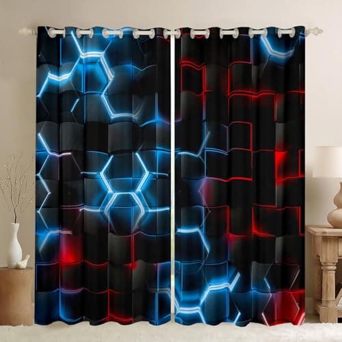 Feelyou Honeycomb Hexagon Curtains Living Room Blackout 52" x 63"