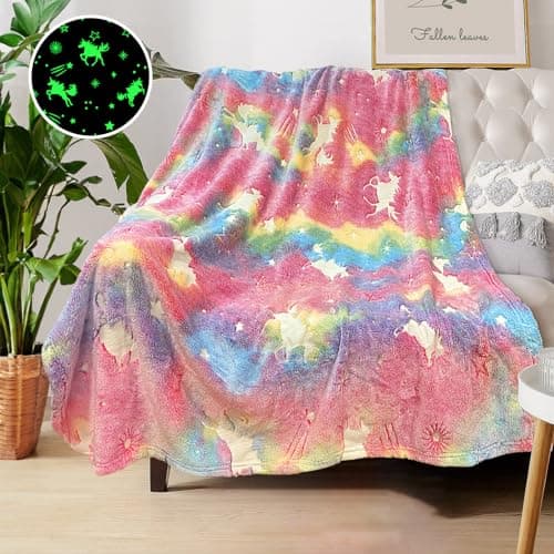 COMFAR Unicorn Glow in The Dark Blankets for Girls, Kids Blankets for Baby/Toddler, Unicorns Gifts for Girls Age 1-12, Soft Fleece Blanket 40"x 50"