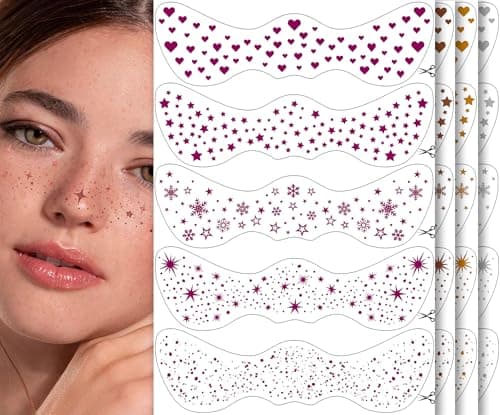 20PCS Glitter Freckles Face Tattoo, 4 Sheets/5 Styles Face Glitter Freckles for Festival & Rave, Waterproof Temporary Face Glitter Freckle Tattoo for Halloween Christmas (Rose,Gold,Sliver,Bronze)