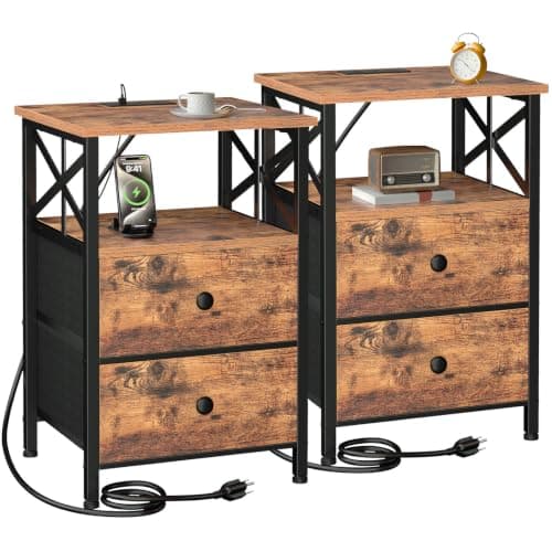 AMHANCIBLE Nightstands Set of 2, Large Night Stand with Charging Station