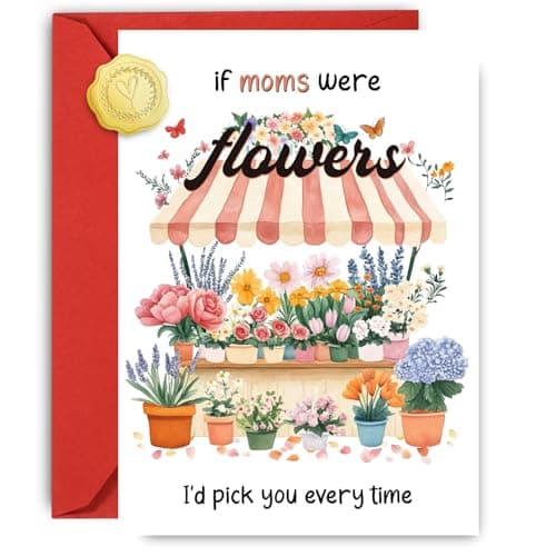 Wonkali Funny Mom Birthday Card, Happy Birthday Card for Mom from Daughter, Son, If Moms Were Flowers, Floral Cart Greeting Card with Envelopes,