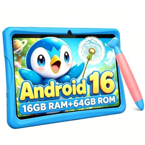 2026 Upgraded TABWEE Kids Tablet 10 Inch, Latest Android 16 Tablet for Kids Ages 6-12, 16GB RAM 64GB ROM (Expandable 2TB), HD Eye-Care Display, Parental Control, WiFi, Kid-Proof Case & Stylus Included