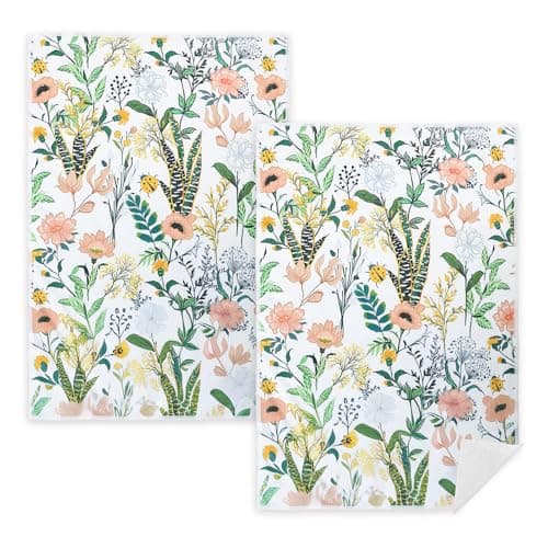 Microfiber Kitchen Towels, 2 Pack Wildflower Floral Hand Dish Towels Cute Dishcloths Soft Fast Drying Absorbent Housewarming Gift for Home Cooking Kitchen Bathroom Decor, Reusable Cloth Tea Towel