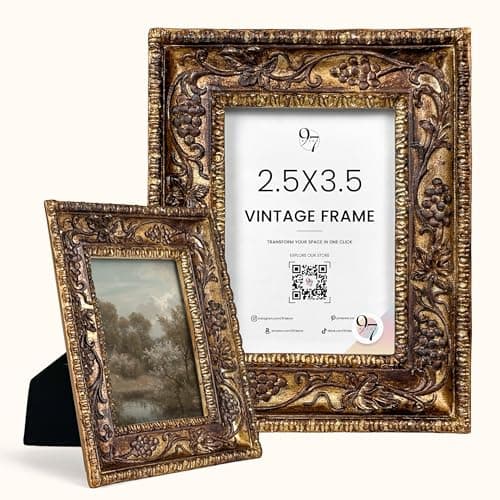 97 Decor Small Vintage Picture Frames 2.5x3.5 - Antique Wallet Size Picture Frames 2.5 X 3.5, Bronze 2.5 X 3.5 Frame Ornate For Tabletop Photo Display And Wall Hanging, Mini Photo Frame 2.5 X3.5