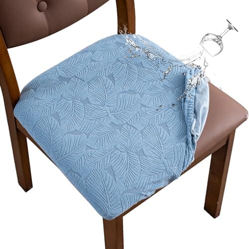 YUEANG Waterproof Seat Cover for Dining Room Chair Seat Covers Washable Kitchen Chair Seat Slipcovers Protector (Light Blue, 4 PCS)