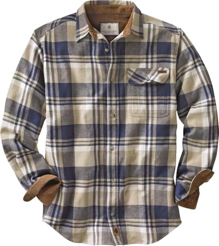 Legendary Whitetails Mens Long Sleeve Button Down 100% Cotton Flannel Shirt, Shale Plaid, Small