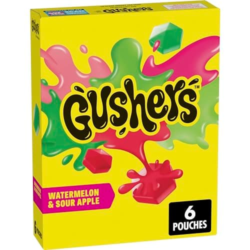 Gushers Fruit Flavored Kids Snacks, Watermelon and Sour Apple Flavor, 6 Pouches, 4.8 oz