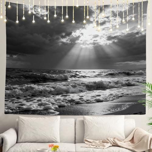 Shrahala Ocean Wave Tapestry, Nature Wall Hanging - Large Psychedelic Tapestry for Bedroom, Living Room, Dorm (51.2 x 59.1 Inches, Black and White)