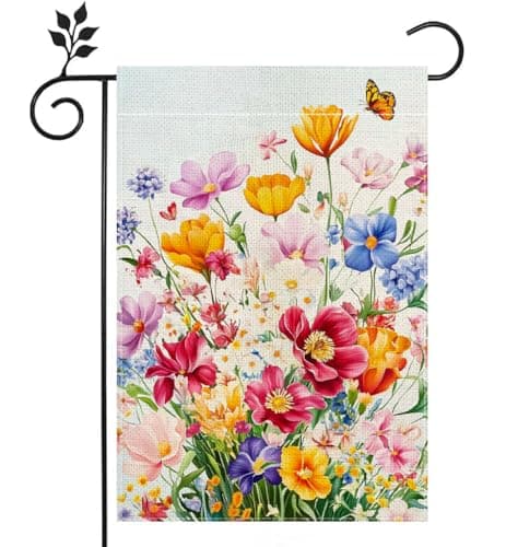Spring Floral Garden Flag Colorful Flower Wildflowers Welcome Yard Outdoor Flag Double Sided 12x18 Inch
