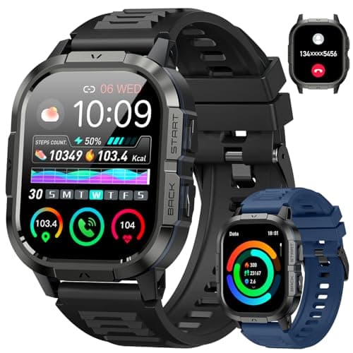 Military Smart Watches for Men-2.06”AMOLED Bluetooth Calls, IP68 Fitness Activity Step Tracker with Sleep Monitor/Pedometer/ 110+ Sports Modes, Tactical Smart Watch for Android iOS Samsung Compatible