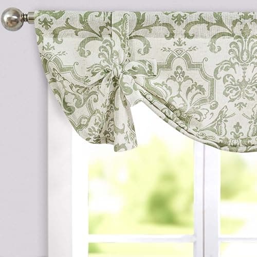 jinchan Floral Linen Kitchen Window Valance, Tie up, 42x36, 1 Panel, Green
