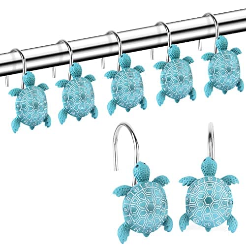Sea Turtles Shower Curtain Hooks Rings for Bathroom, Metal Shower Curtain Hanger Hooks, Decorative Bath Room Accessories Set,Tropical Beach Fashion Theme Bathroom Decor