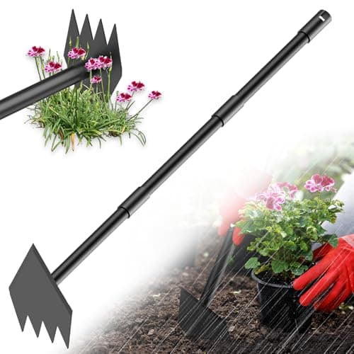 Luvenia Garden Hoe, 46 Inch Long Handle Hoe Garden Tool Heavy Duty, 2 in 1 Weed Rake & Garden Hoe for Women & Family Gardeners, Fast Weeds Grass Removal,Cultivating, Loosen Soil, Sharp Edge