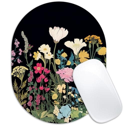 Velluxion Floral Art Mouse Pad, 6 x 8 in Botanical Painting Design, Oval Portable Mousepad with Non-Slip Base for Laptop Computer, Wildflowers