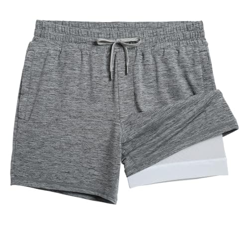 maamgic Mens 2 in 1 Running Shorts, 5" Gym Short with Zip Pockets, Quick Dry Workout Athletic Shorts for Men Hemp Grey XX-Large