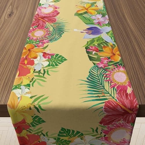 Luau Party Decorations - Hibiscus Palm Leaf Table Runner | Hawaiian Theme Party Decorations for Summer Beach Pool Birthday - Tropical Decor Party Favors Supplies for Home Kitchen Dining