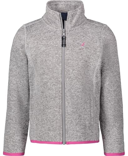 Nautica Girl's Full-zip Fleece Jacket, Signature Logo Design, Lightweight & Wind Resistant, Grey Heather, 37