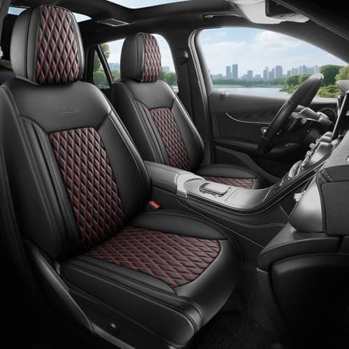 Black and Red Thick Nappa Leather Automotive Front Car Seat Covers Set of 2