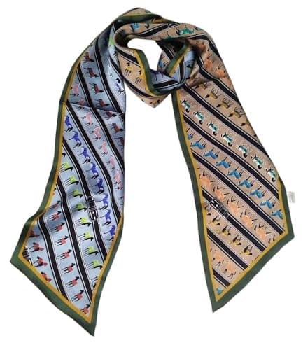 COtheSumay Mulberry Silk Ribbon Scarf for Hair Beach Head Wraps for Women Handbag accessories 6"X57" Necktie (Warhorse - Green