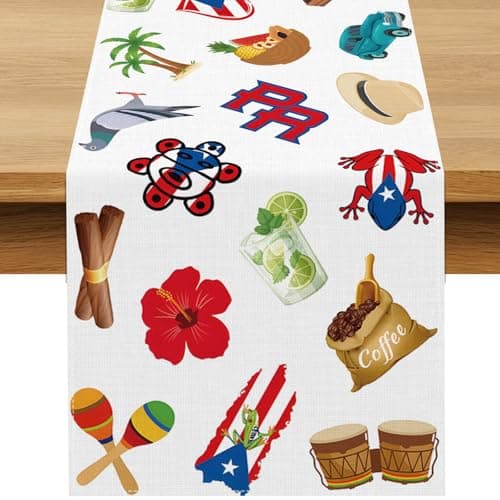 Buxiuer Puerto Rico Table Runner Puerto Rican Birthday Party Decoration National Day Patriotic Dining Room Home Kitchen Island Decor (13" x 72", Pattern-1)