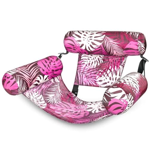SLOOSH Pool Floats Chairs Adult,Inflatable Pool Lounge,Plant Pattern Floating Mat Hammock,Blow up Water Chairs Noodles rafts for Party Summer Water Beach Fun,Pink Leaves
