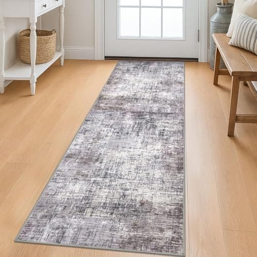 KILOCOCO Runner Rug 2x6 ft Abstract Washable Runner for Hallway, Grey/Beige