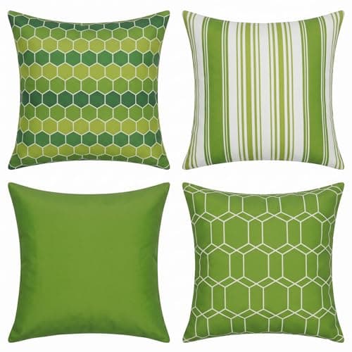 CARRIE HOME Green Outdoor Pillow Covers Waterproof 18x18 Set of 4, Lime Green Outdoor Pillows Decorative Spring Summer Throw Pillow Covers 18 x 18, Porch Patio Decor Pillows (No Pillow Inserts)