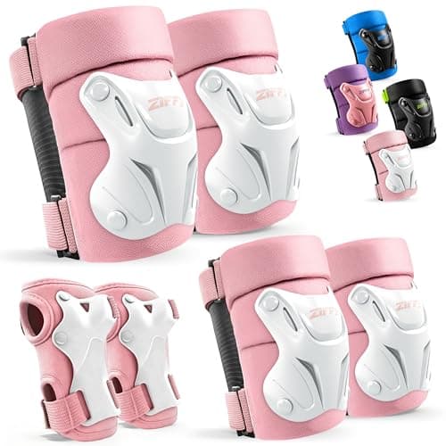 JOVA ZIFFY Knee Pads for Kids 8-14, Elbow and Knee Pads with Wrist Guard, Protective Gear Set for Boys Girls Skateboard Roller Skating Cycling Bike Scooter, M, White